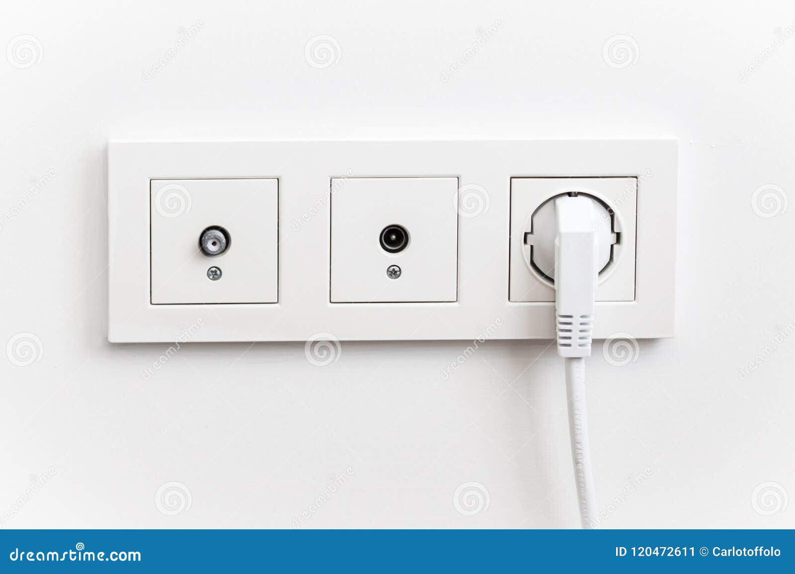 Electric plug at the wall stock image. Image of connection 120472611