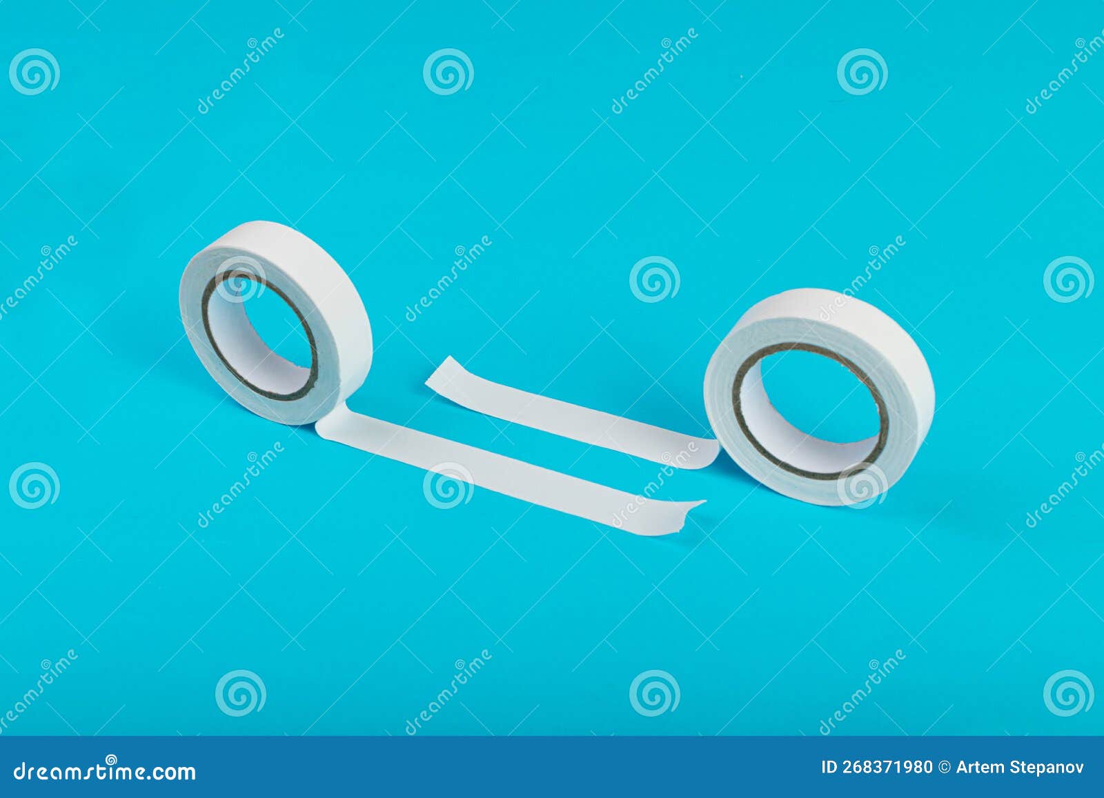 White Electrical Tape, Duct Tape Rolls, Colored Adhesive Tapes on Blue
