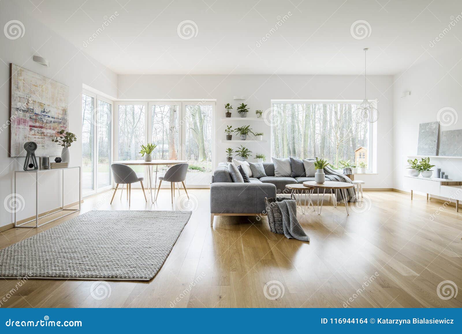white elegant living room interior with windows