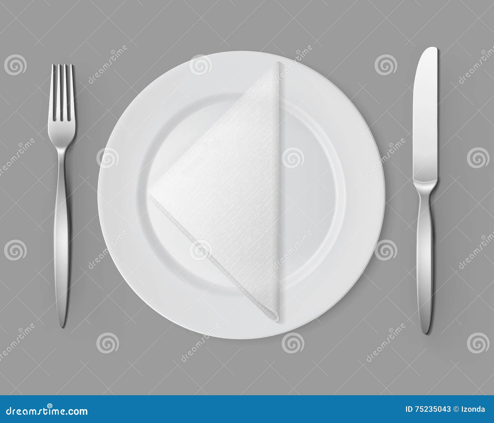 White Empty Flat Round Plate Silver Fork Knife Napkin Stock Vector