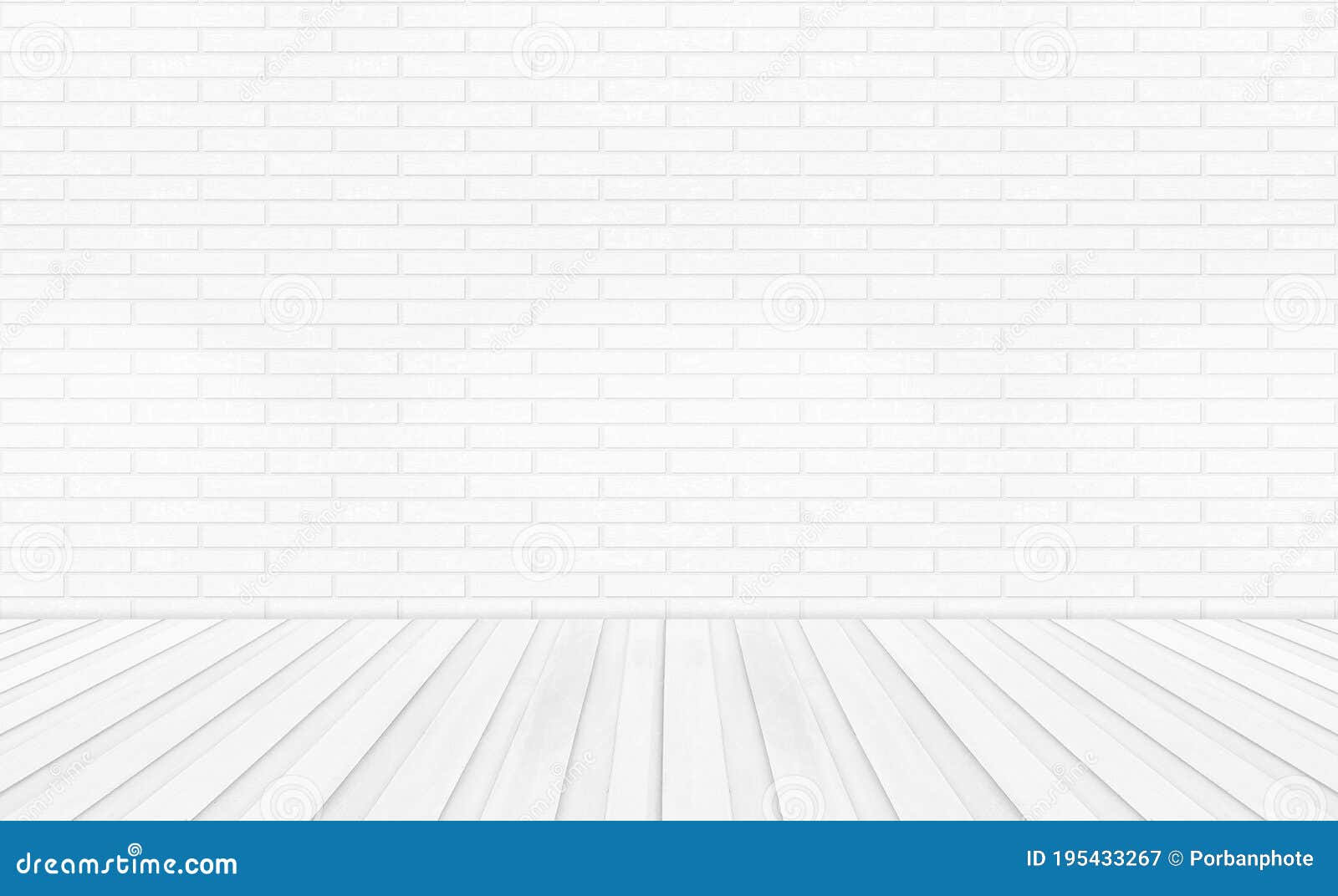 white empty wooden floors with brick wall background.