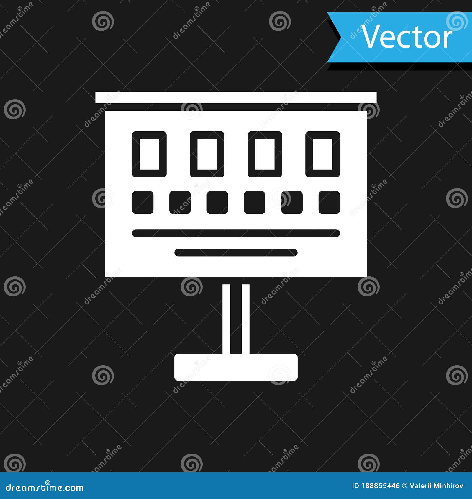 White Eye Test Chart Icon Isolated on Black Background. Poster for