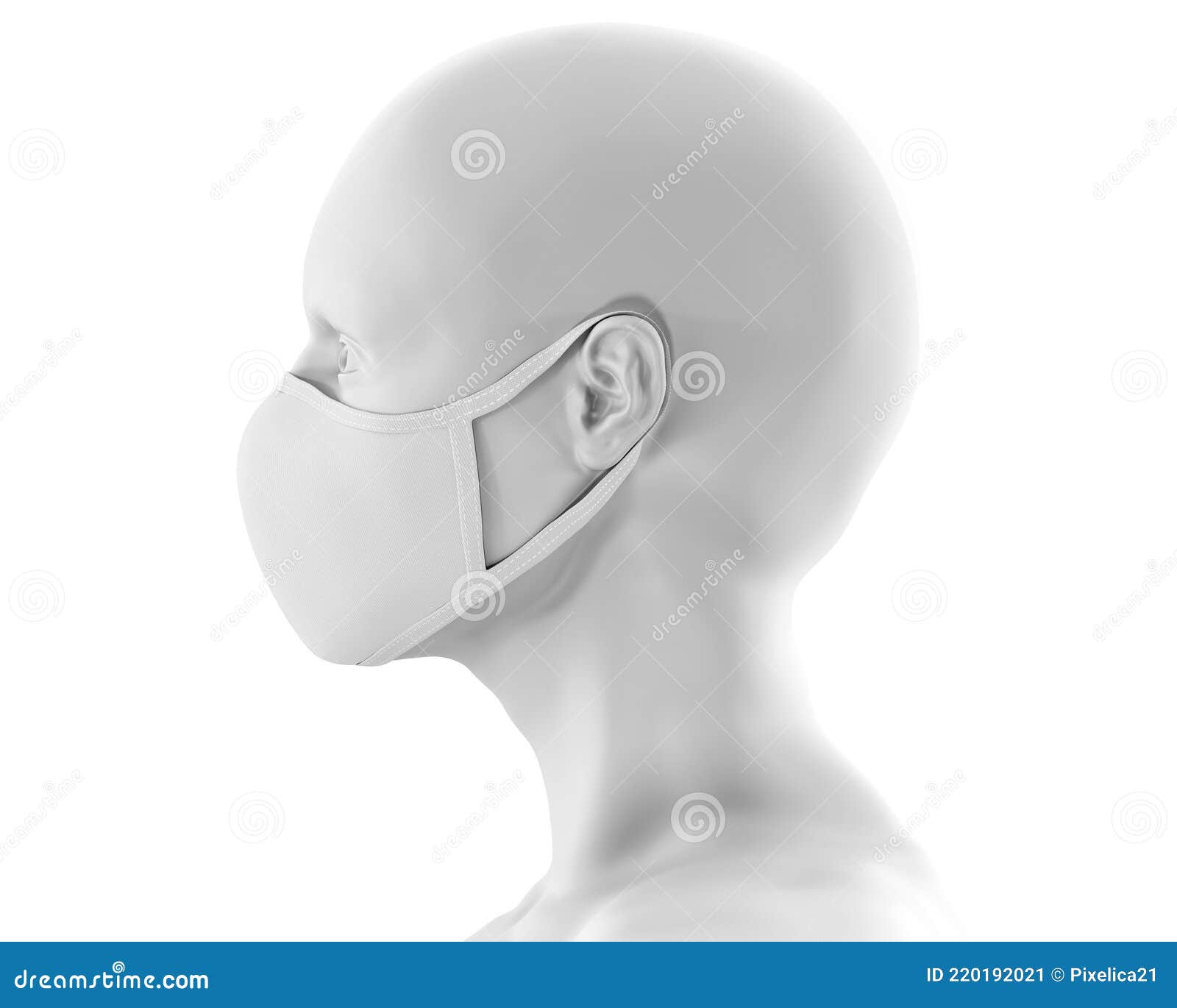 white face mask mockup, blank dust mask over white mannequin 3d rendering  on white background