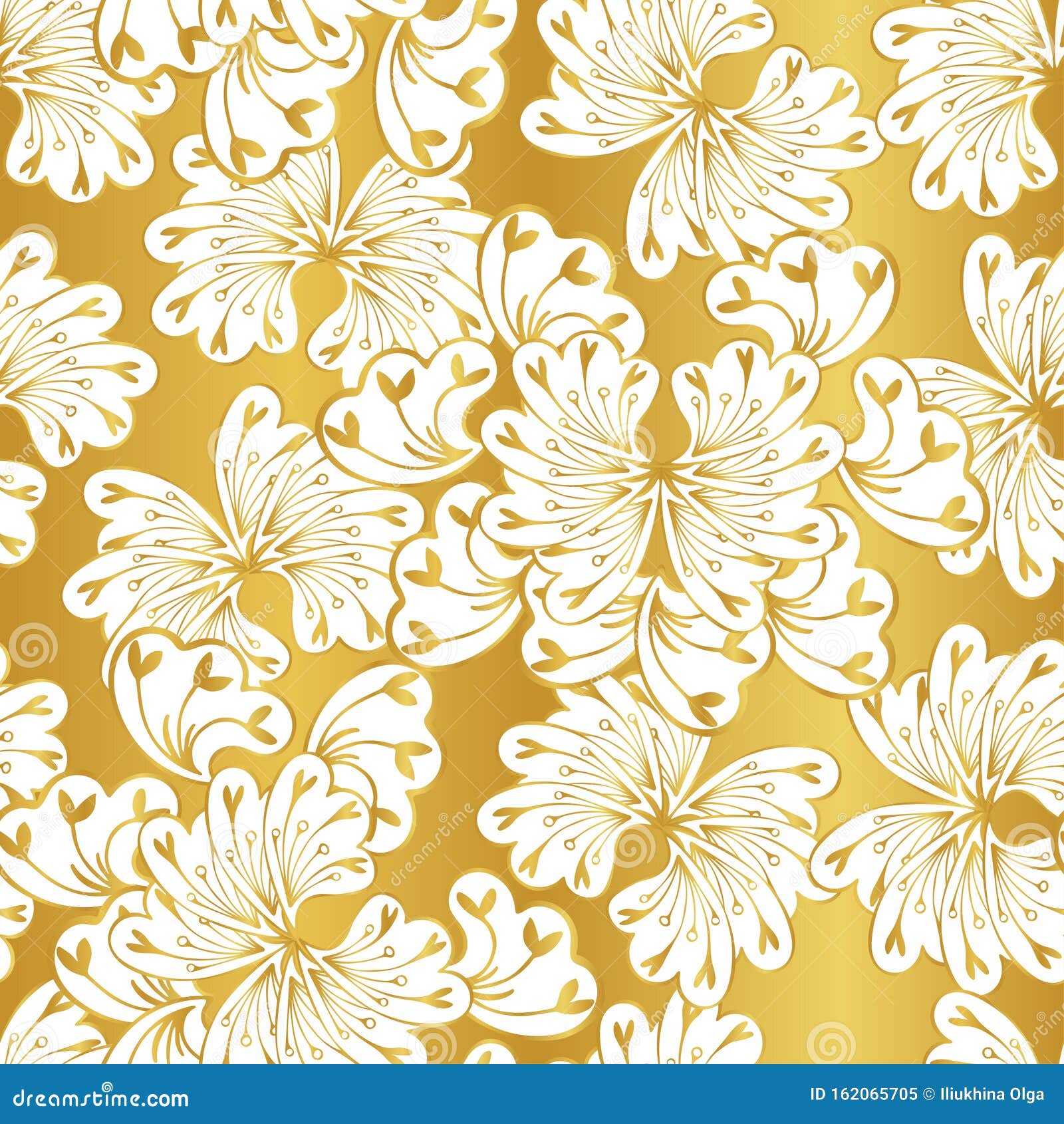 White Fantasy Flowers on a Gold Background Stock Vector - Illustration ...