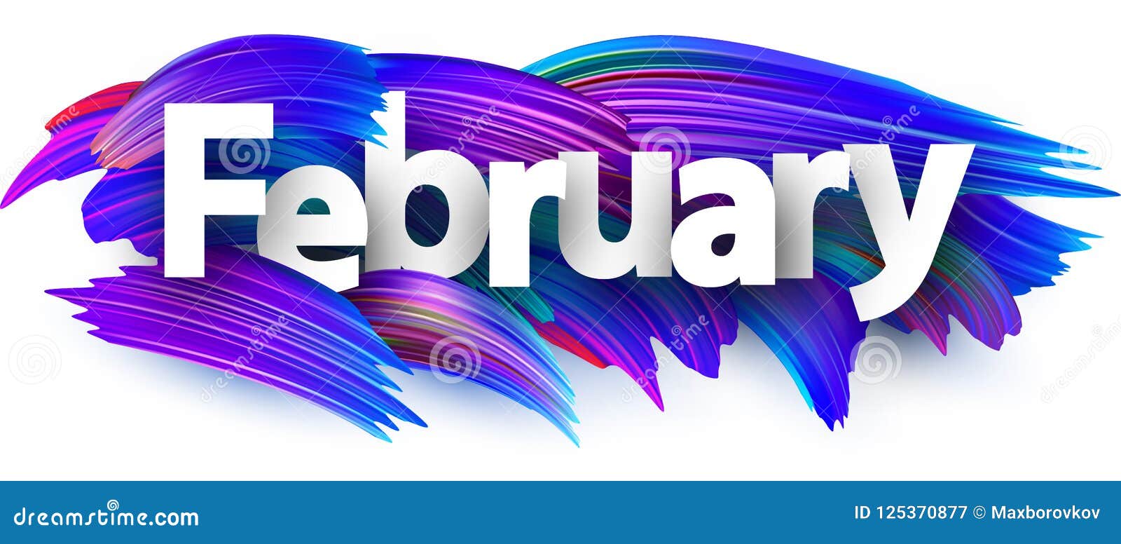 february banner with blue brush strokes.