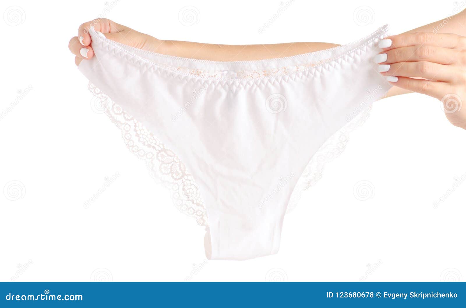 The White Female Panties in Hand Lace Stock Photo - Image of closeup ...