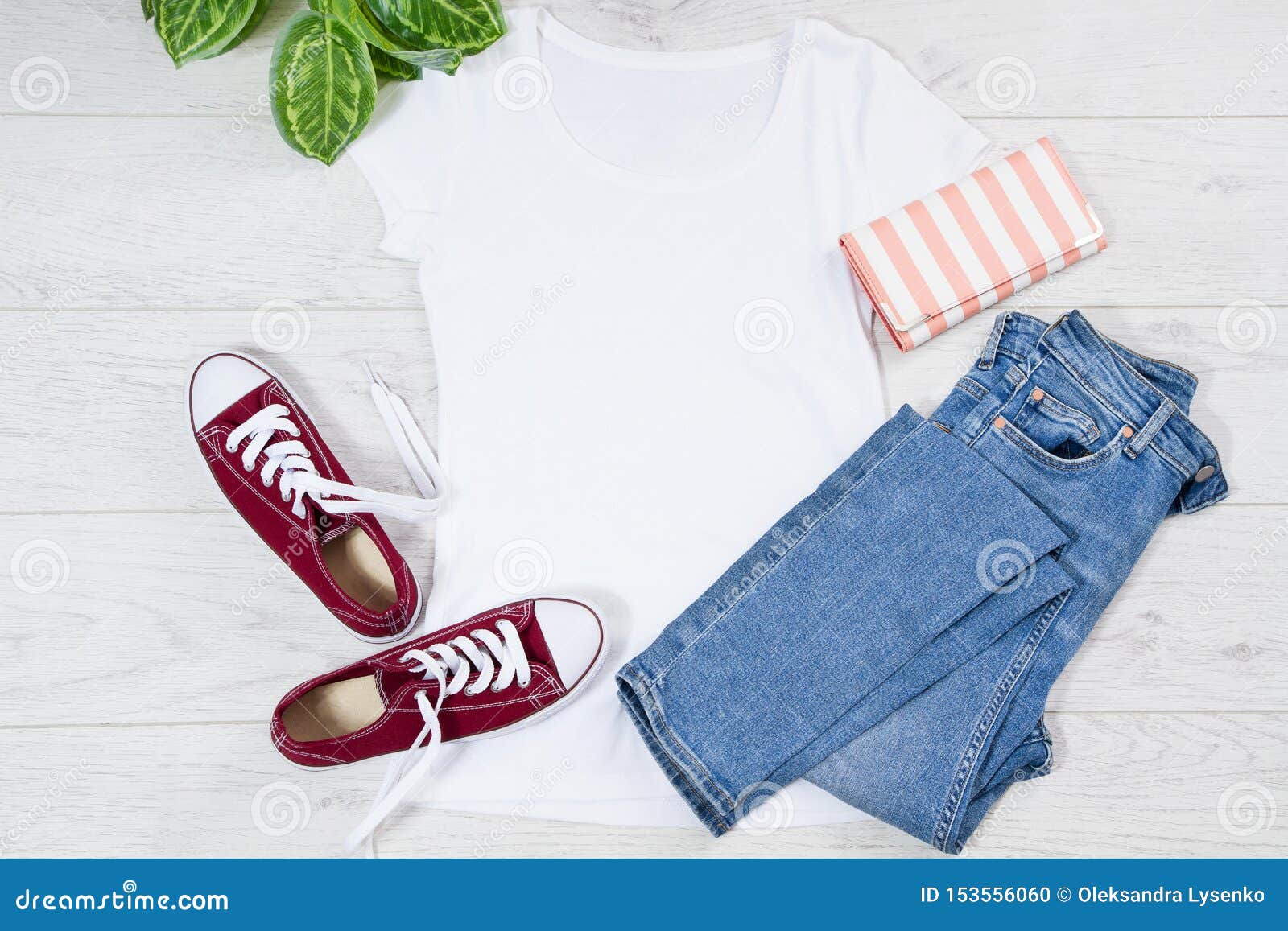 Download White Female T Shirt Mock Up Flat Lay On Wooden Background ...