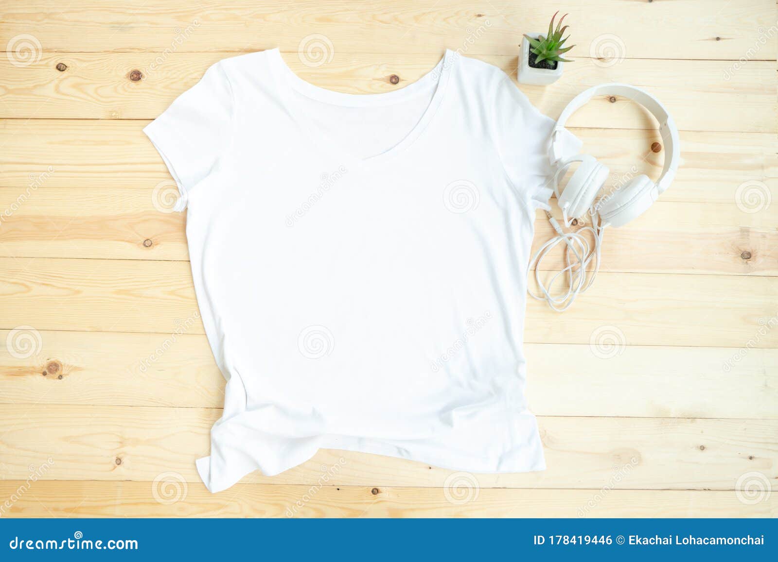 Download White Female T Shirt Mock Up Flat Lay On Wooden Background ...