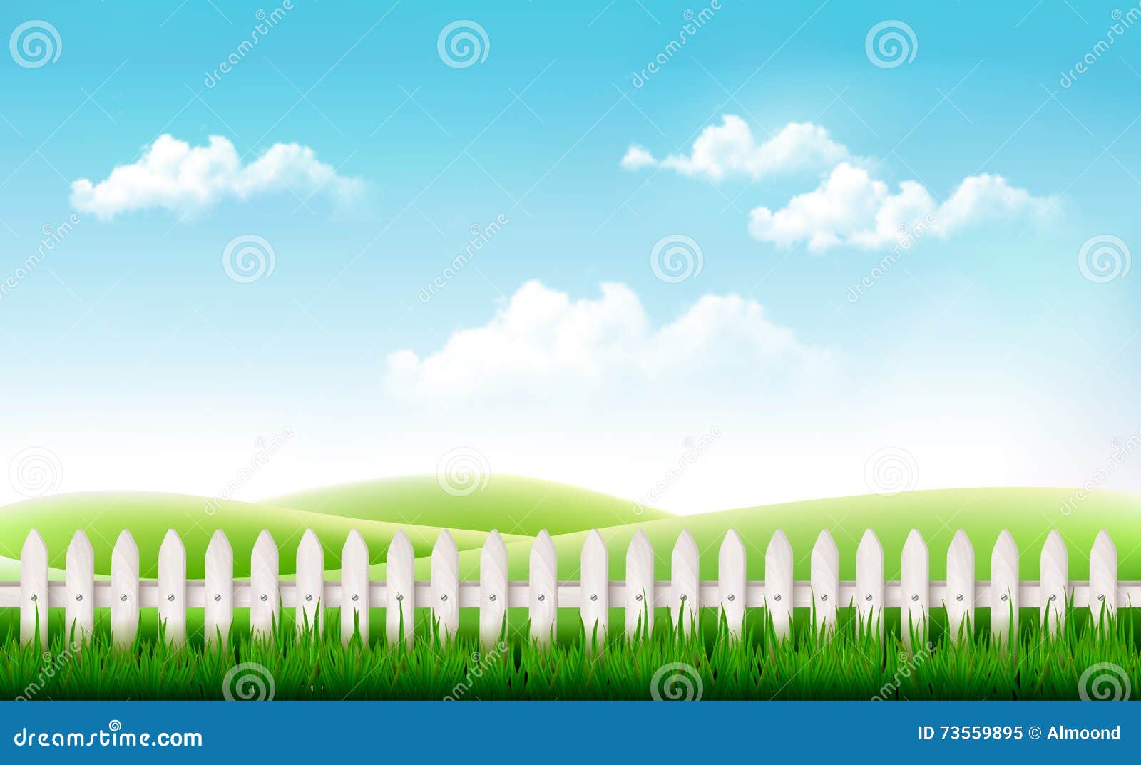 white fence in nature summer background.