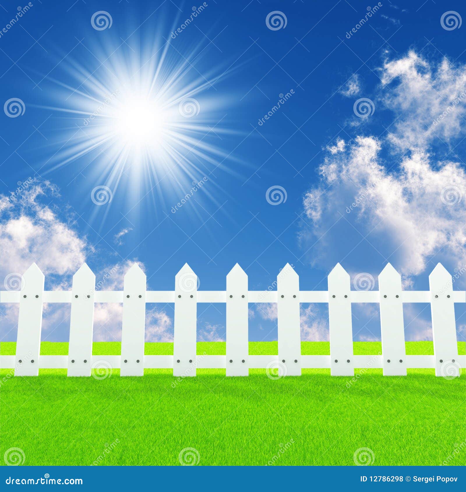 white fence on a summer lawn