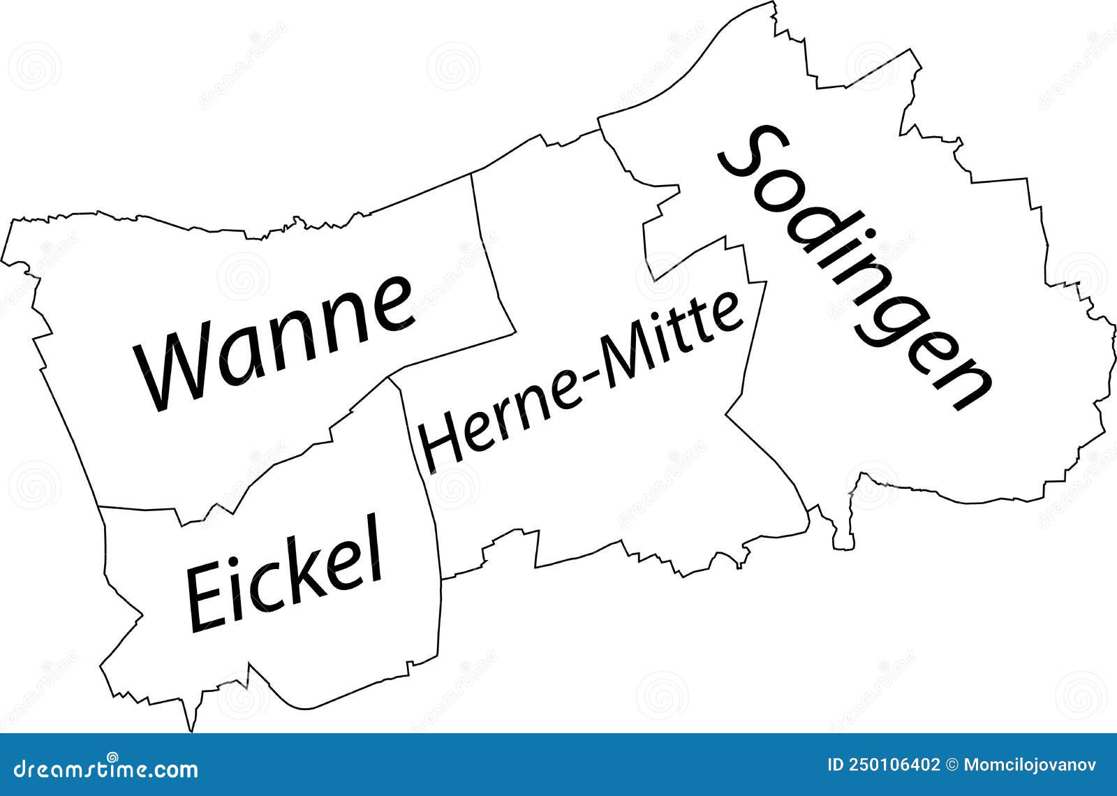 White Flat Vector Administrative Map Herne Germany Name Tags Black Border Lines Its Districts Tagged 250106402 