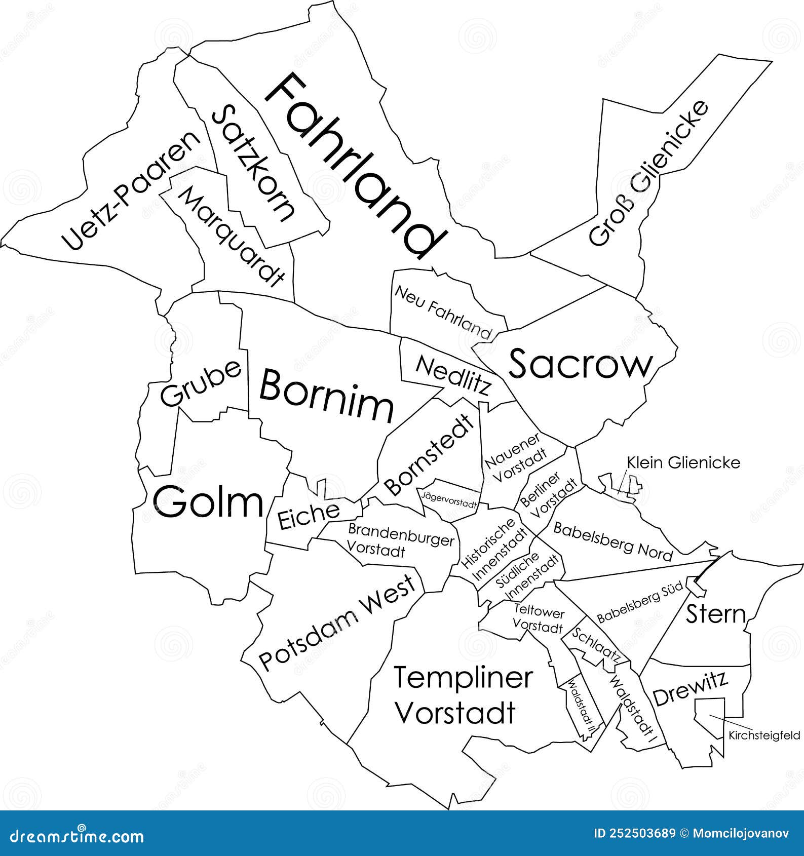 Potsdam, Germany Black And White High Resolution Vector Map