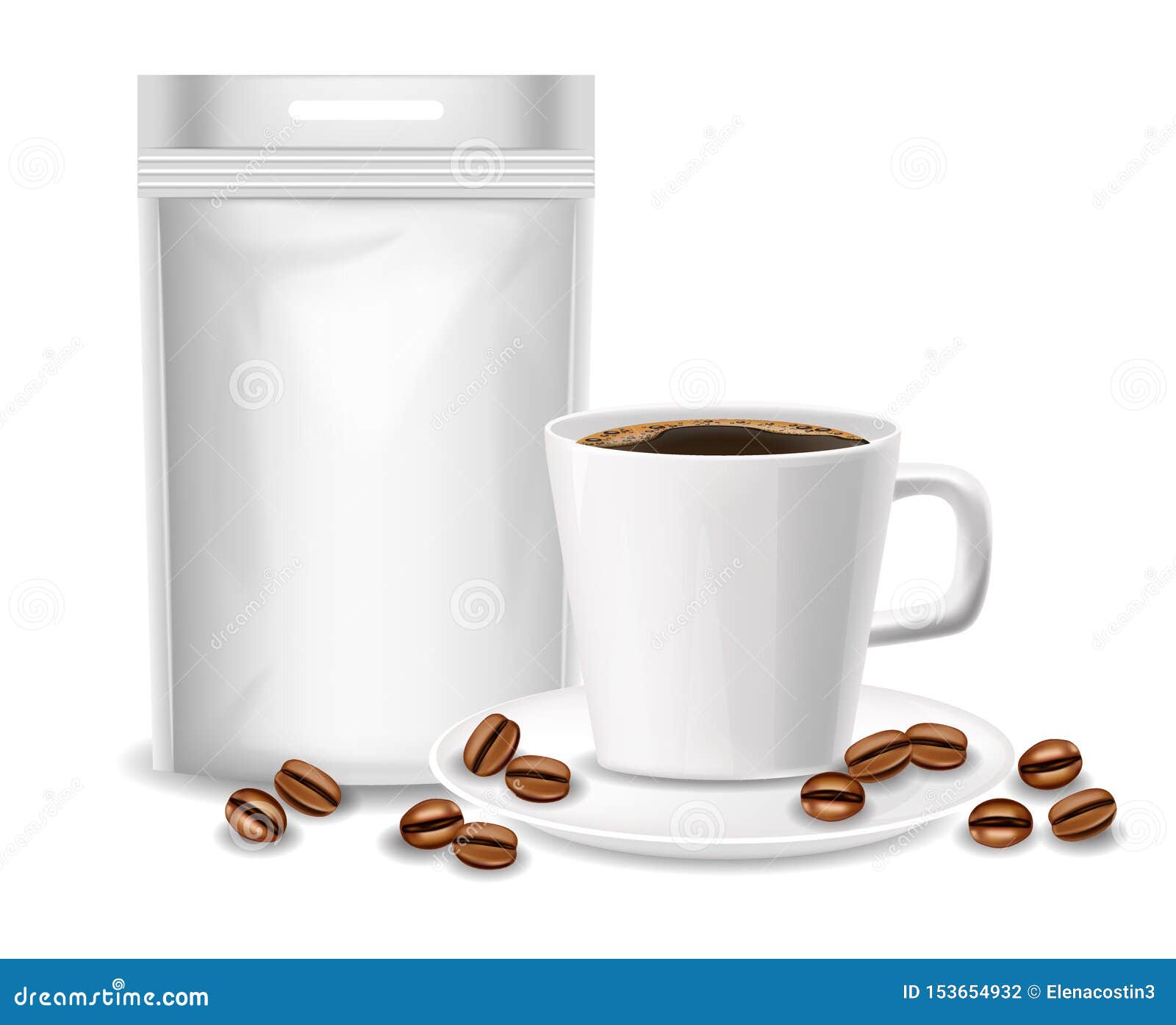 Download White Flexible Bag For Coffee Realistic, Packaging Mockup ...