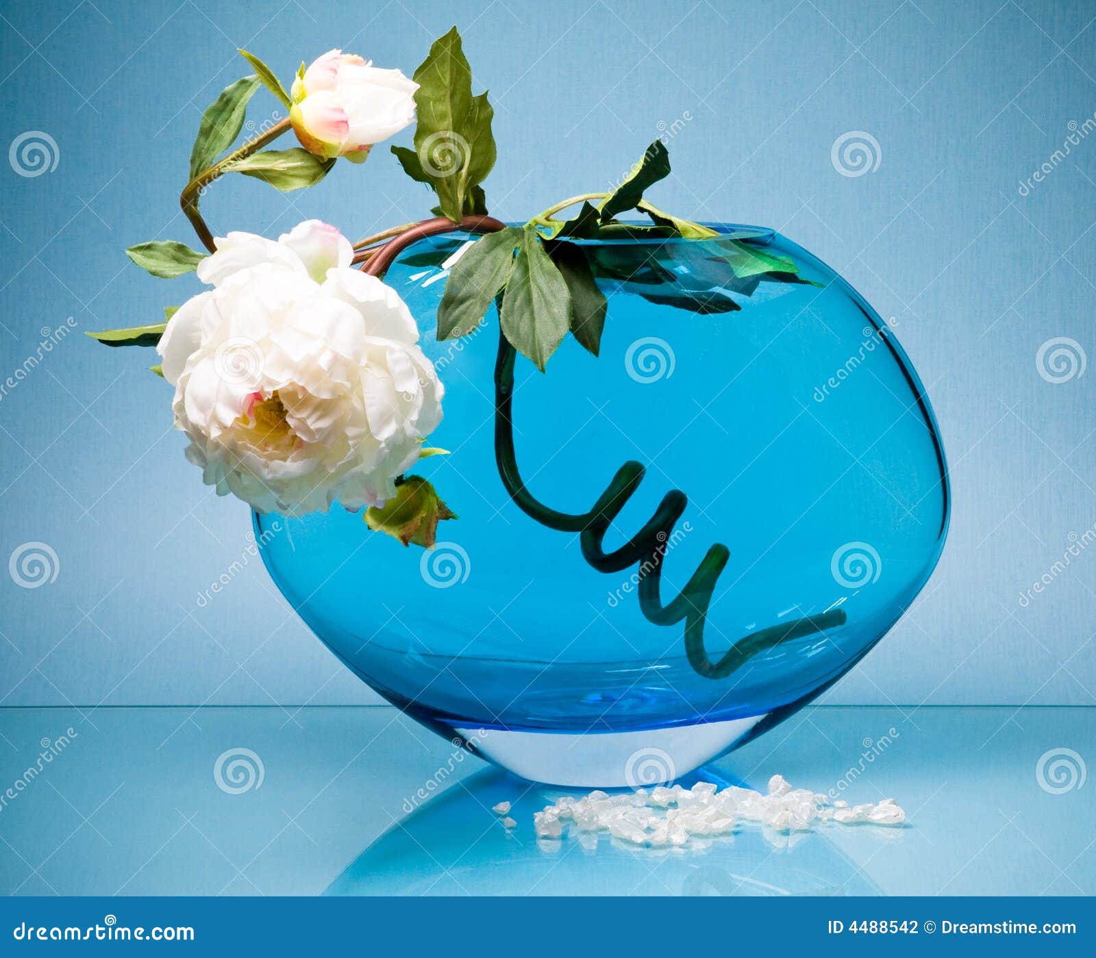 White Flower in Blue Glass Vase Stock Photo - Image of holiday, color ...