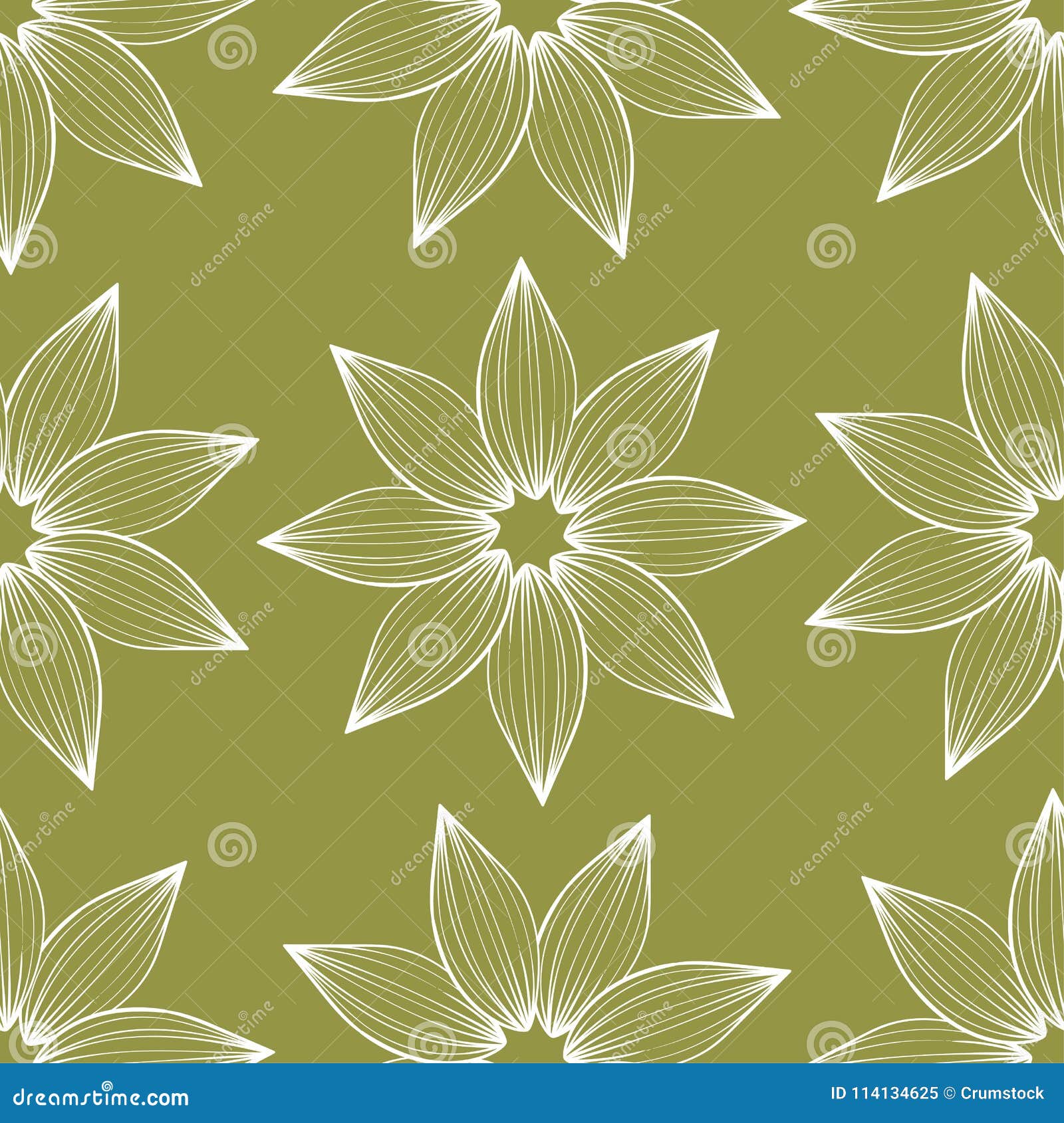 White Flower on Olive Green Background. Seamless Pattern Stock Vector -  Illustration of graphic, retro: 114134625