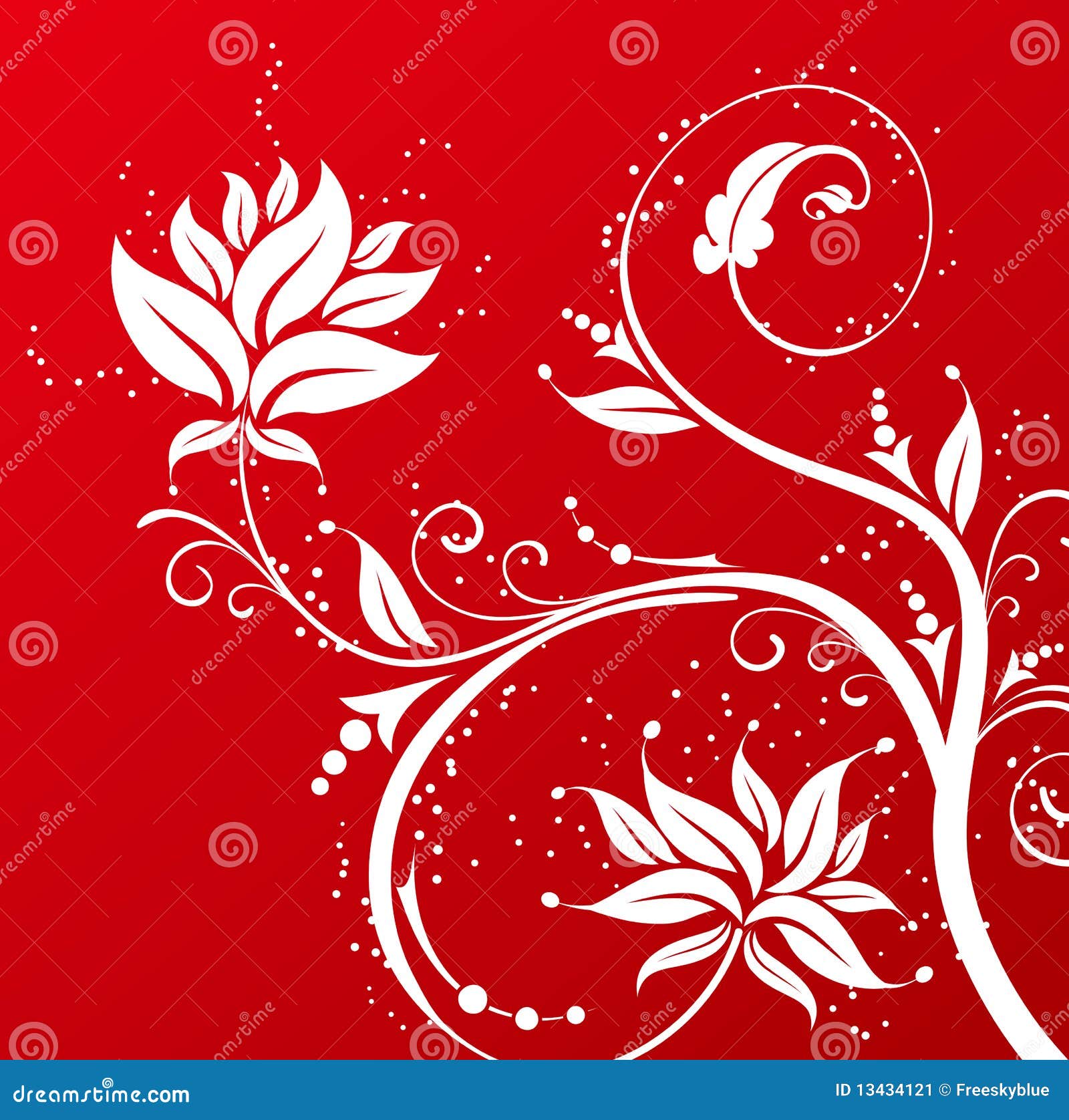 White flower pattern in red background. Drawing of white flower pattern in a red background