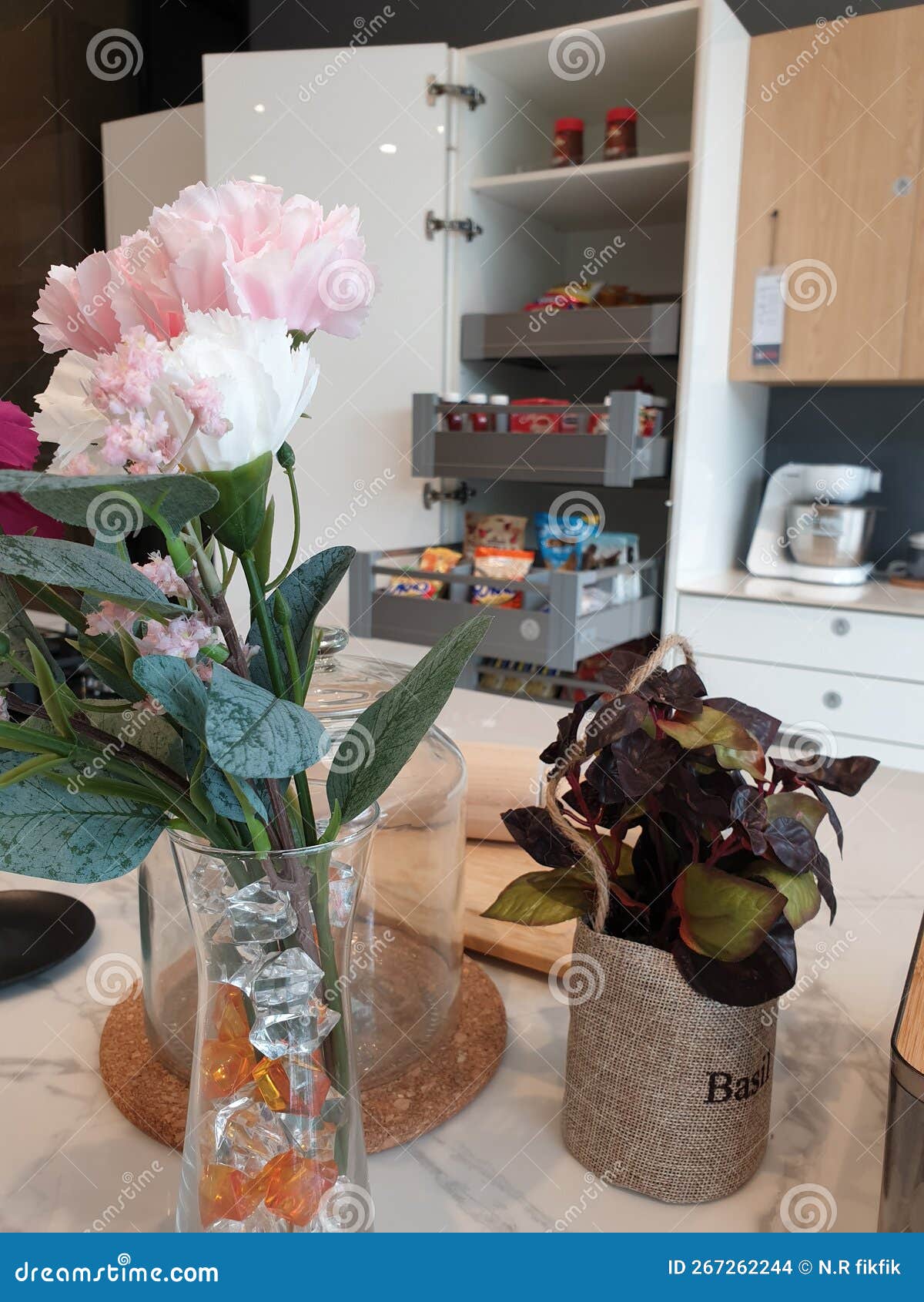 White Flowers in the Kitchen To Beautify the Room Stock Photo Image