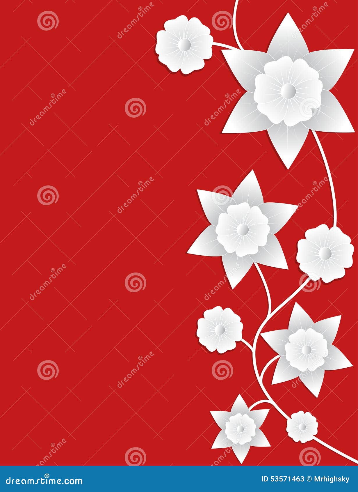 White Flowers on Red Background Stock Vector Illustration of border