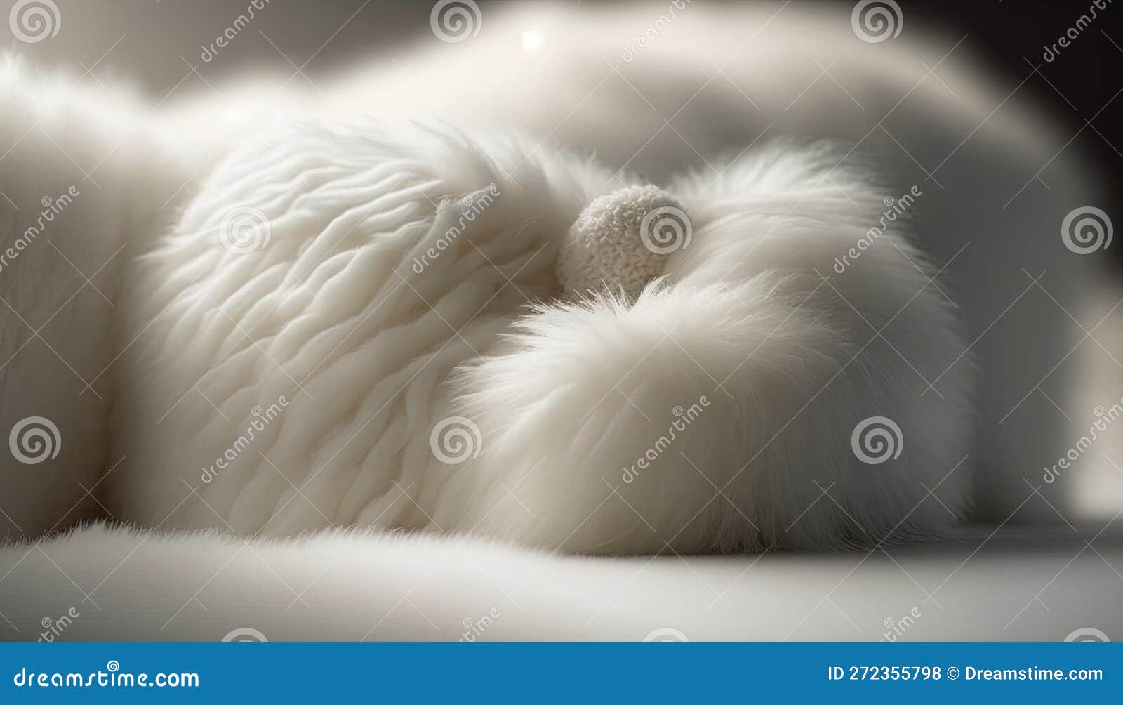 A White Fluffy Animal Laying on Top of a White Blanket Stock