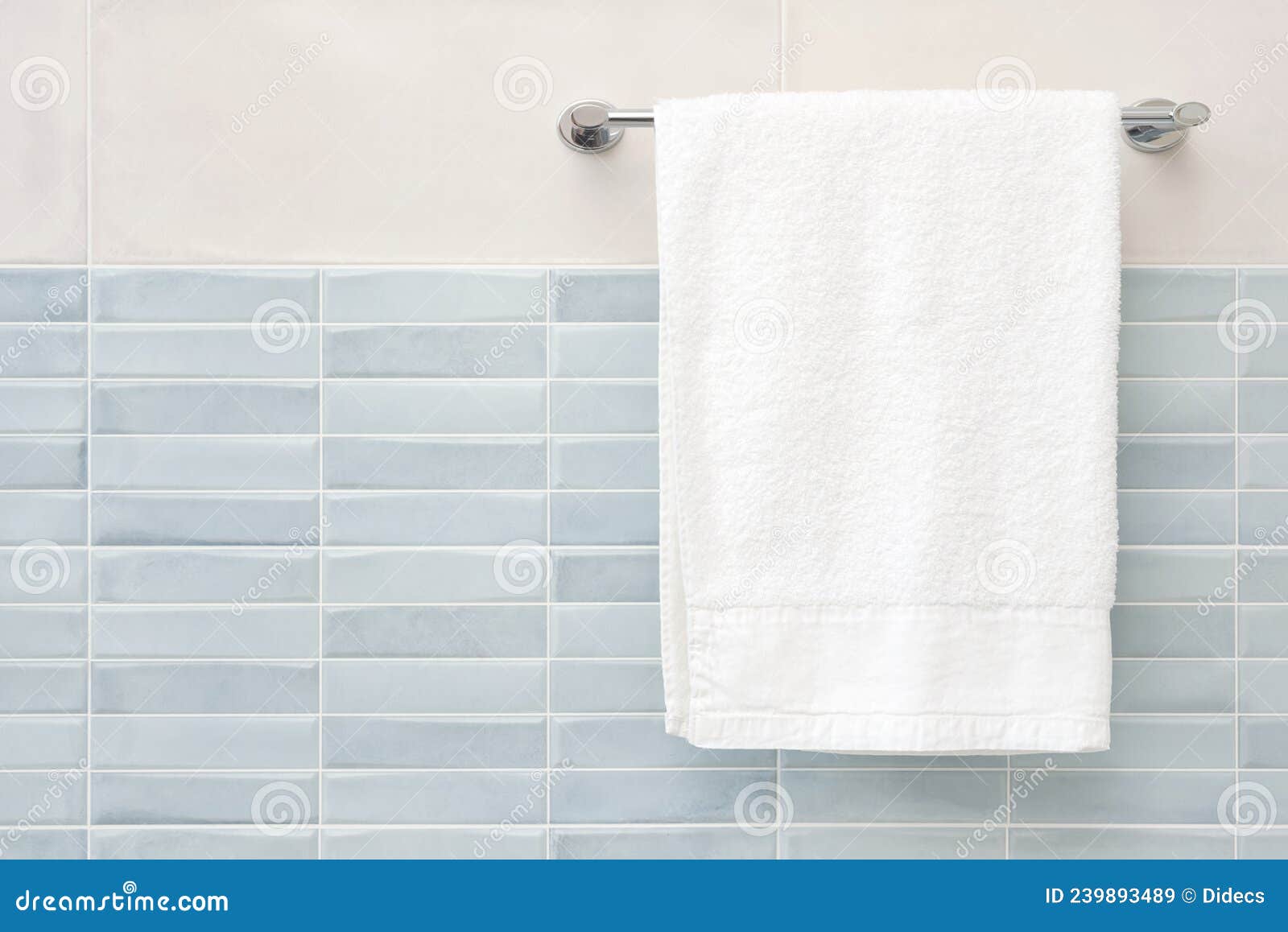White Fluffy Bath Towel Hanging on Wall Rail in Bathroom Stock Image Image of neat, fluffy