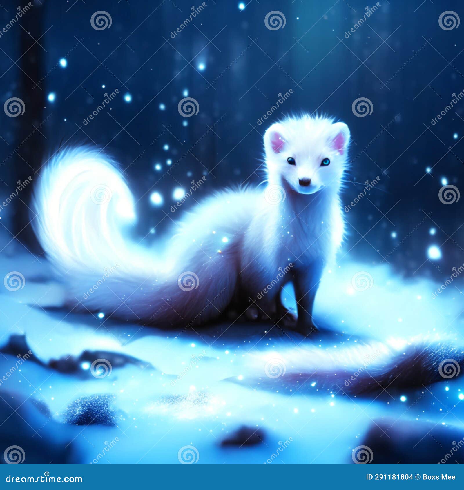 White Fluffy Fox in Winter Forest. 3d Rendering, 3d Illustration Stock
