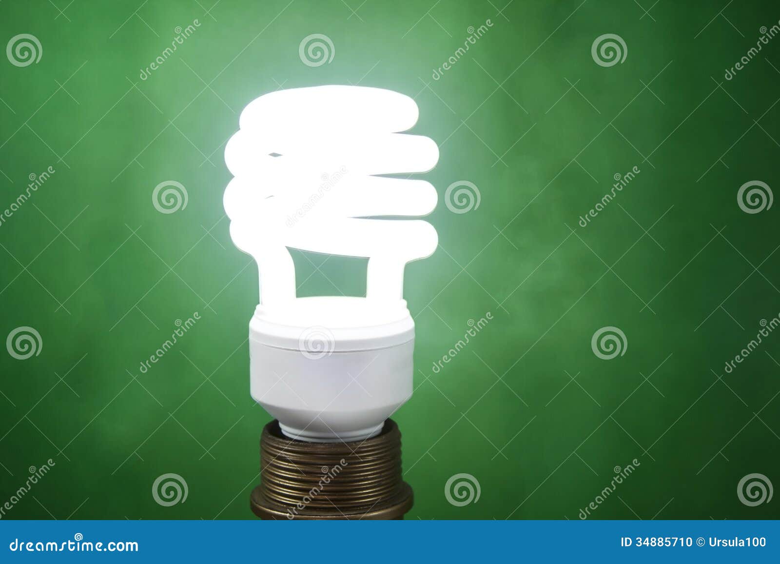 White Fluorescent Light Bulb on Green Background Stock Photo Image of