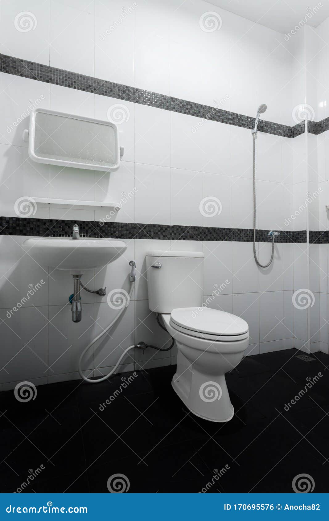 White Flush Toilet with Decorate Wall Stock Photo Image of clean