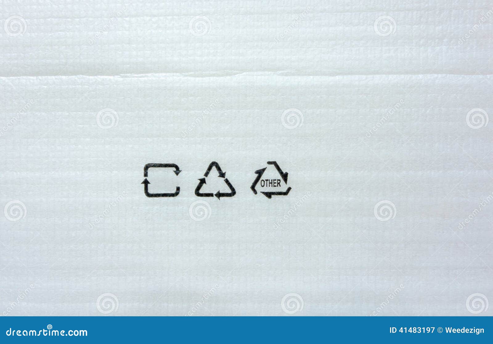 White Foam Paper for Packaging Texture with Recycle Symbol Stock Image