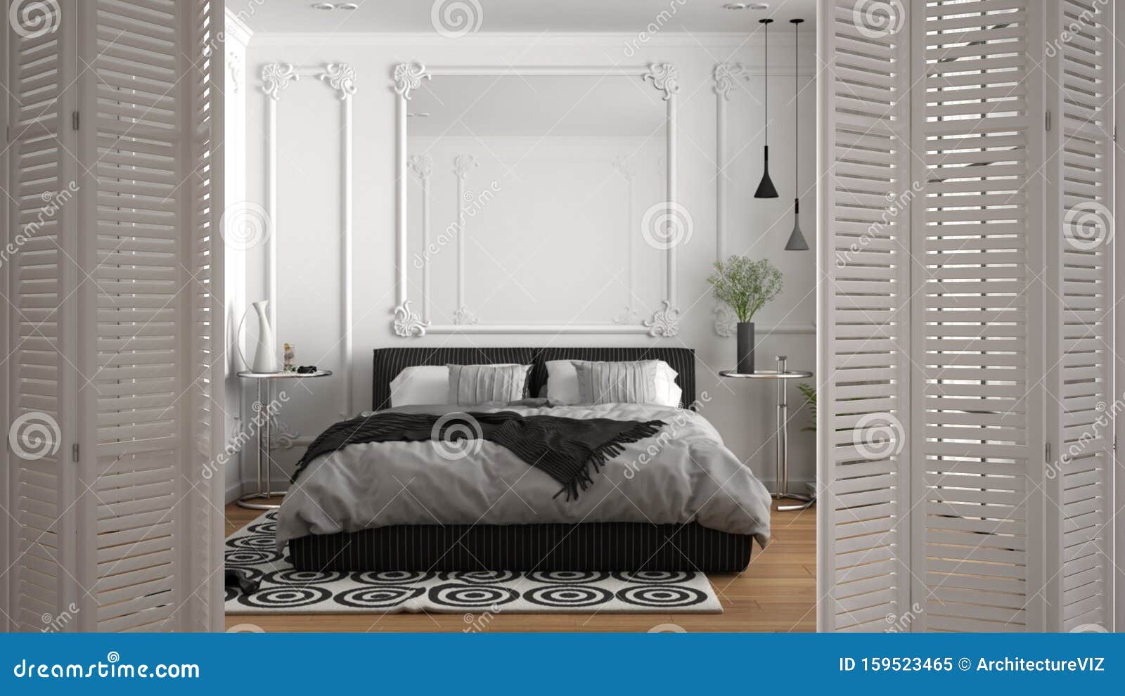 White Folding Door Opening On Modern Luxury Classic Bedroom