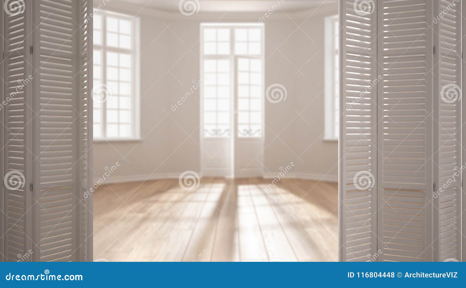 White Folding Door Opening on Modern Scandinavian Empty Space with