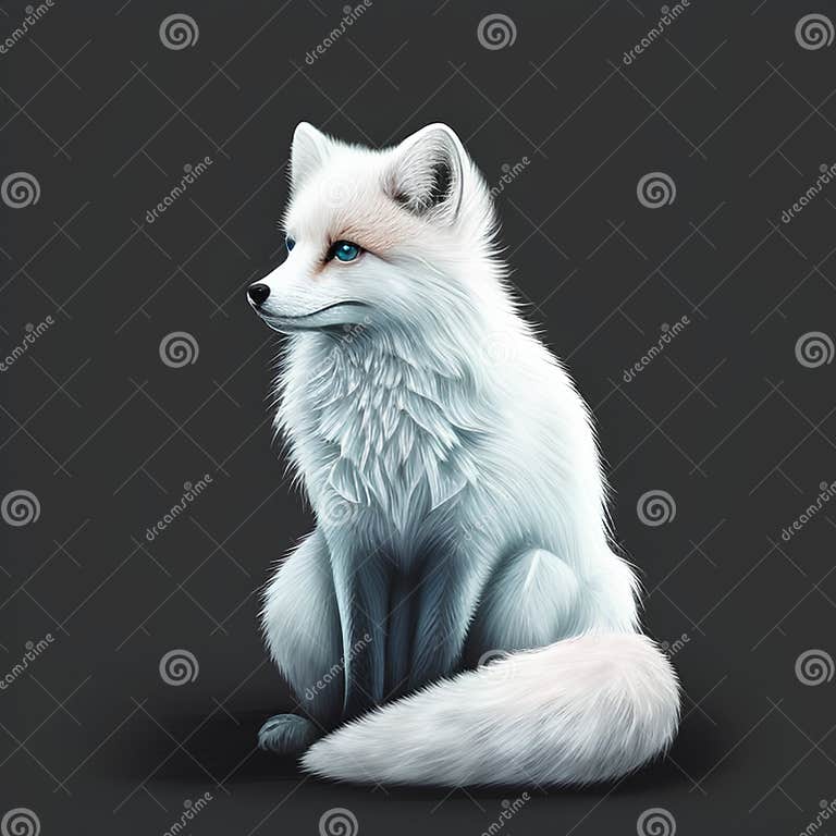 White Fox Sitting on a Dark Background. 3D Rendering. Computer Digital ...