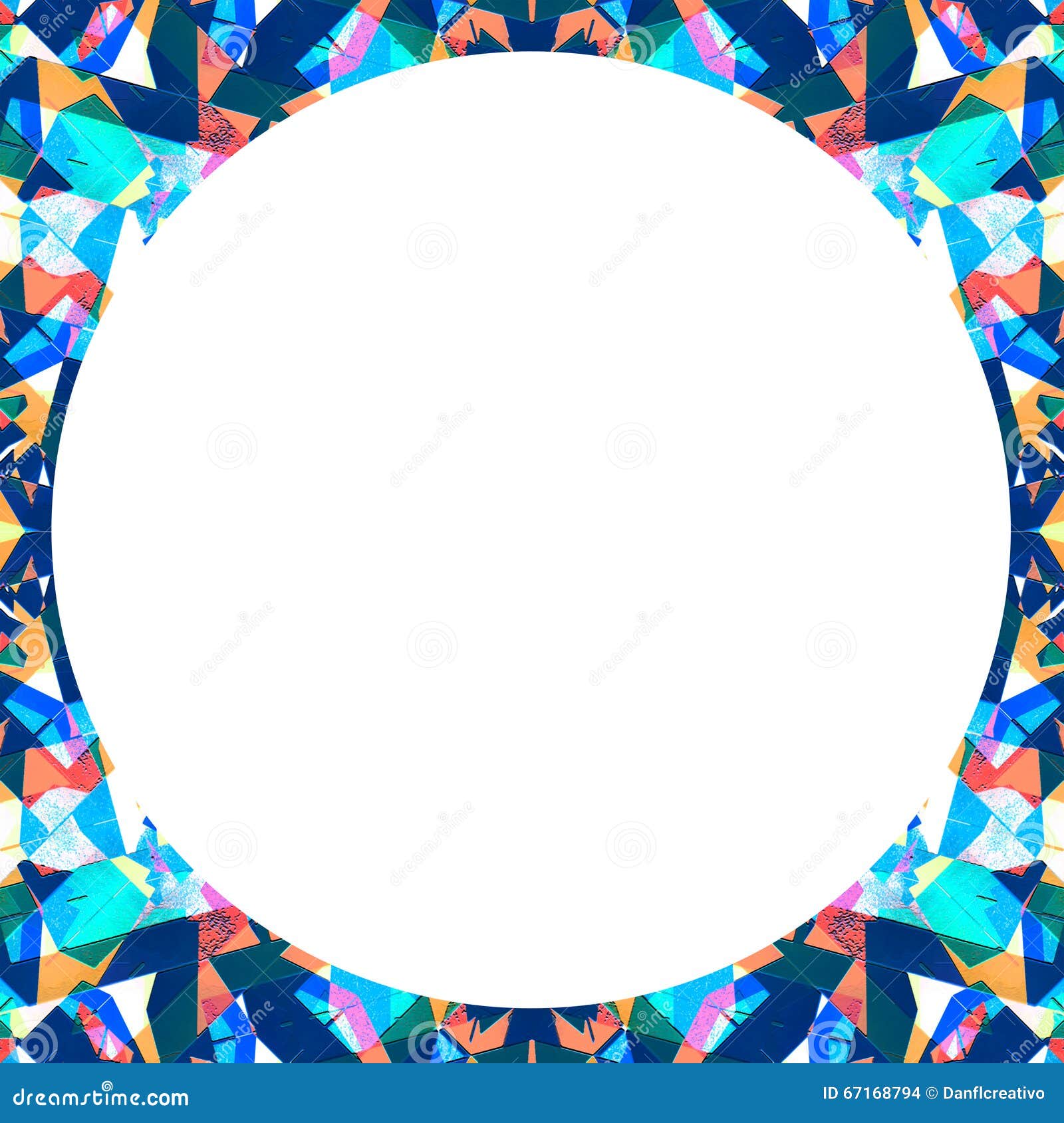 White Frame with Circular Multicolor Collage Pattern Borders Stock