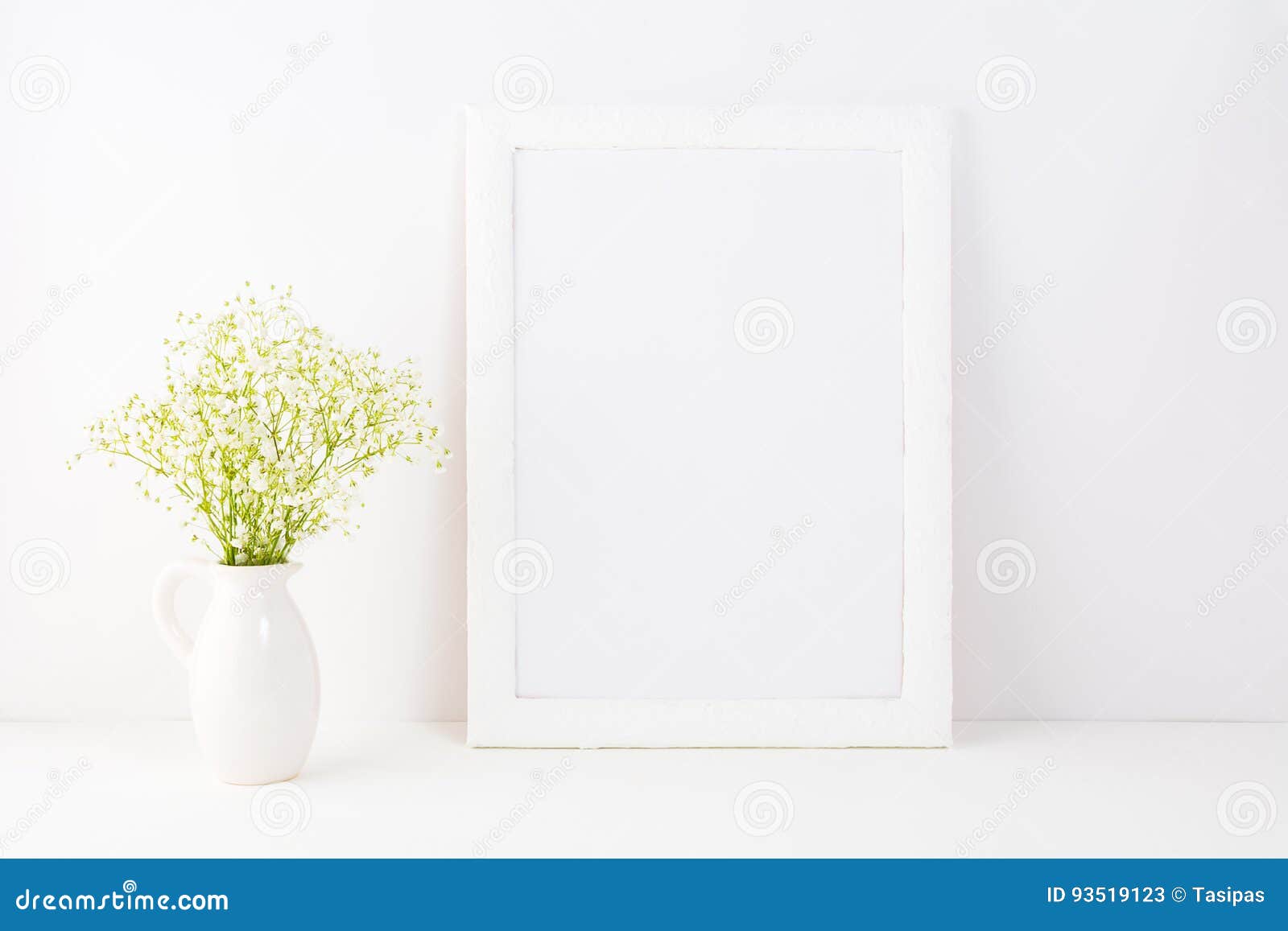 white frame mockup with rue anemone flowers