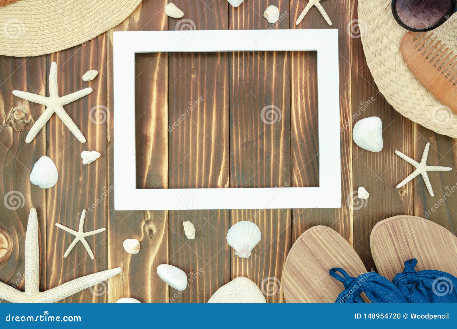 Download White Frame Mockup With The Straw Hat And Beach Slippers ...
