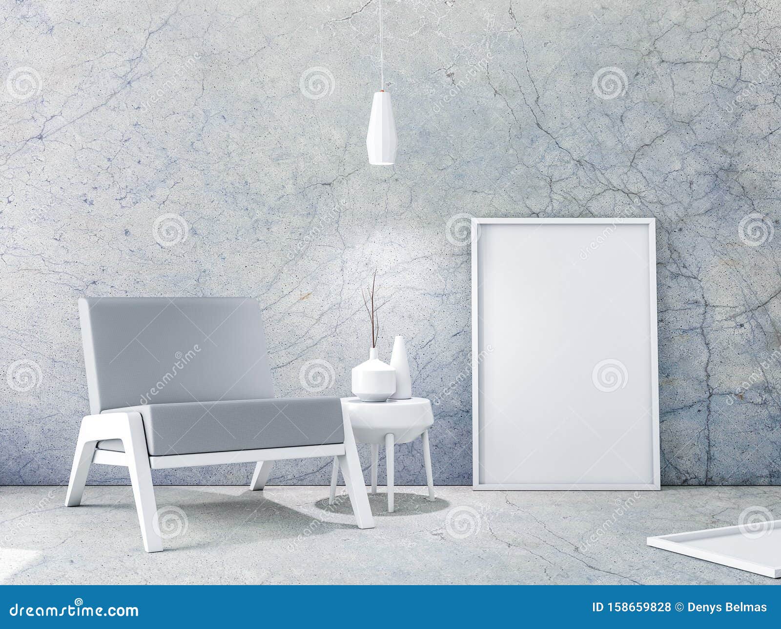 Download White Frame With Poster Mockup Standing On The Concrete ...