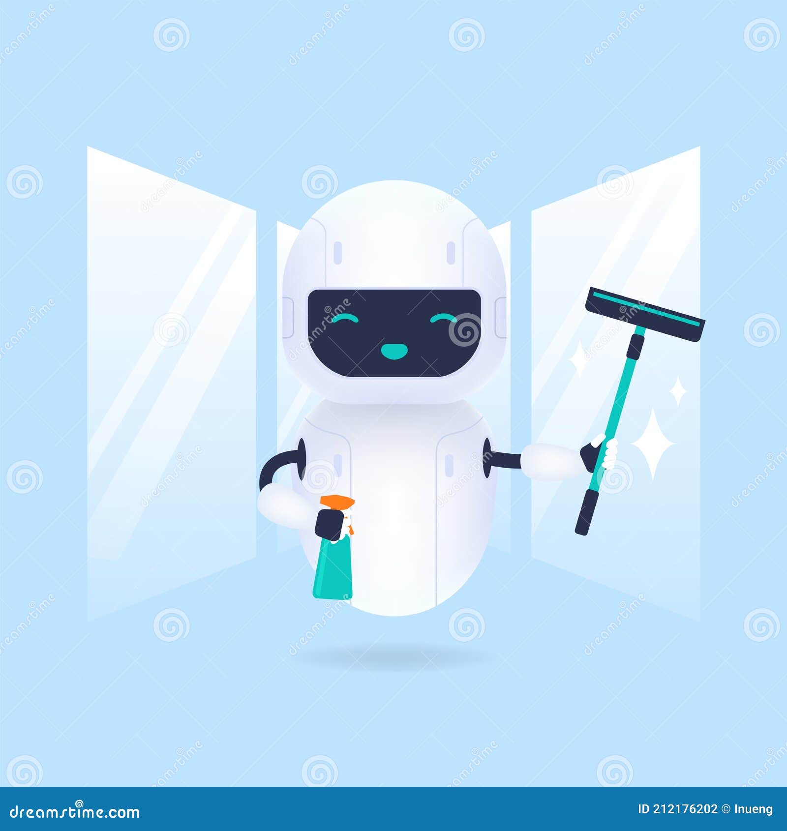 White Friendly Glass Cleaning Robot. Stock Vector Illustration of