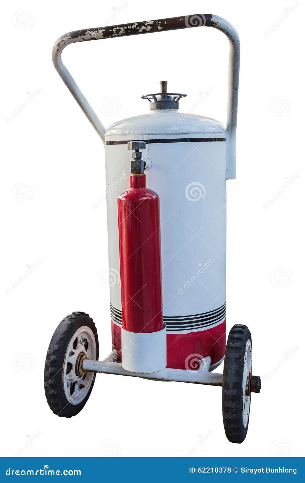 White Fuel Tank with Wheel Isolate on White Background Stock Photo