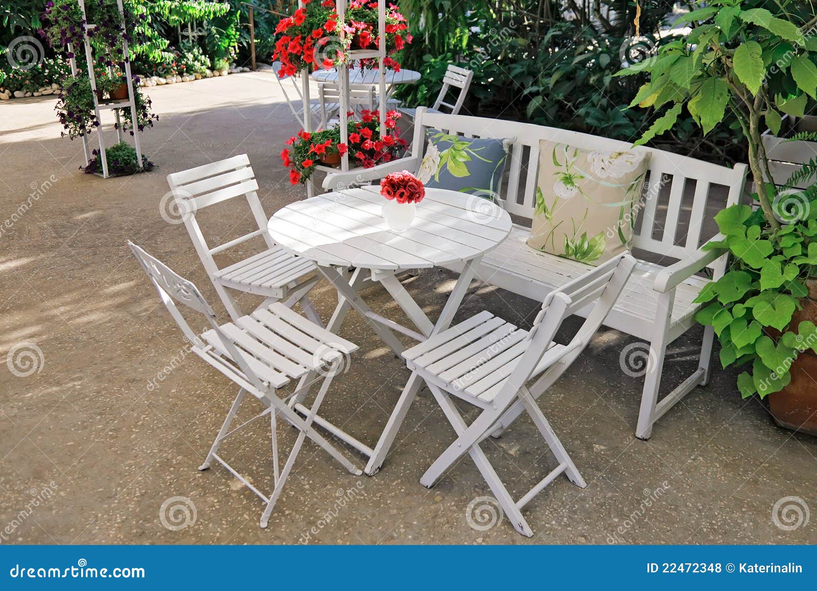 White Furniture in a Beautiful Garden. Stock Photo Image of luxury