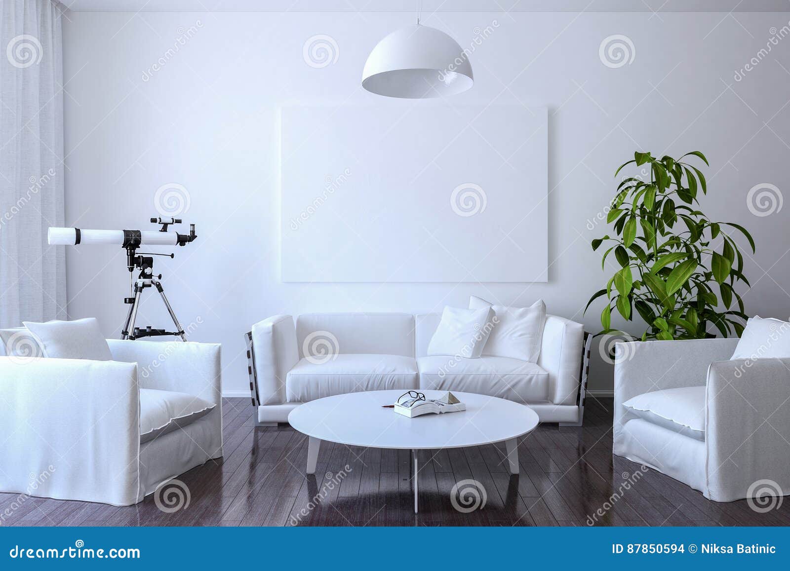 White Furniture In The Living Room A Table A House Plant