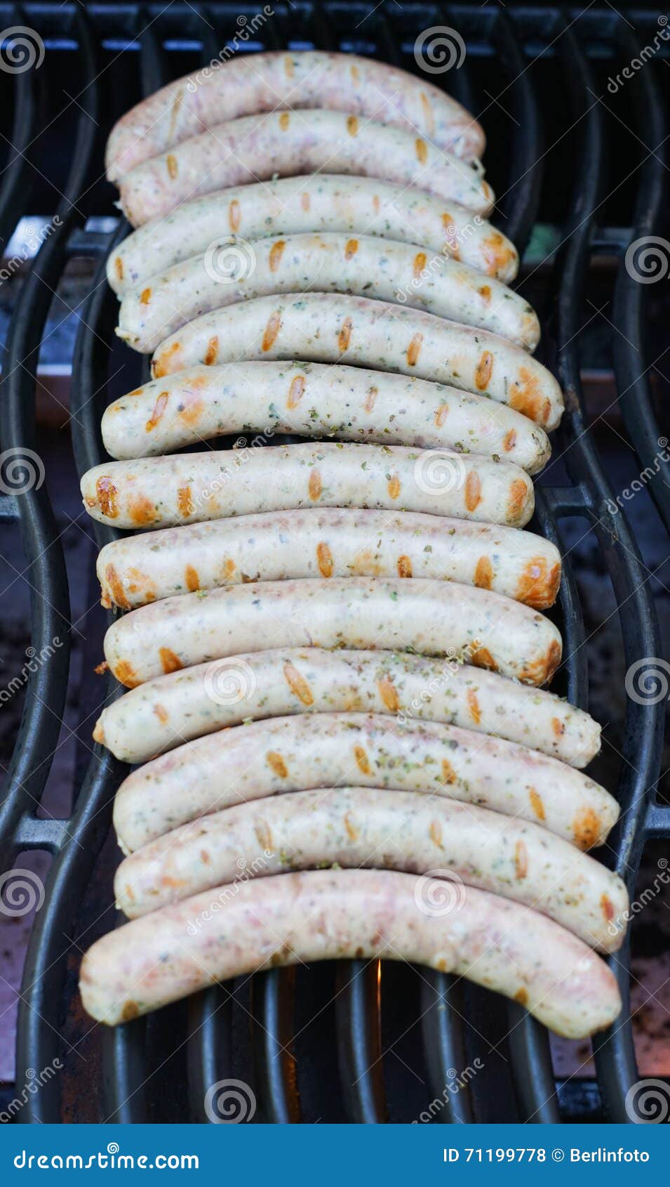 White German Sausages on Grill Stock Photo Image of meat, grate 71199778
