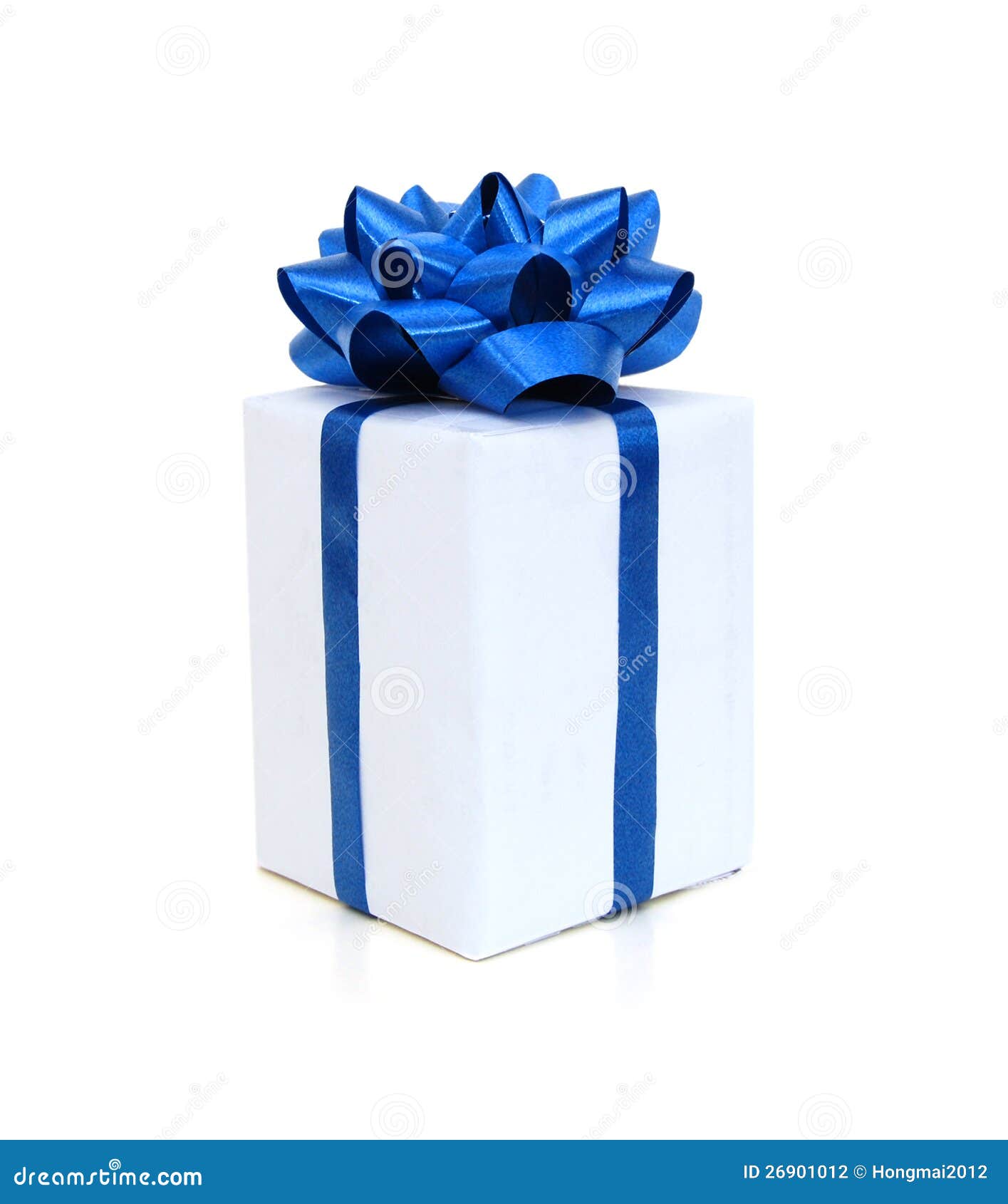 White Gift Box with a Blue Bow Stock Photo Image of isolated, white
