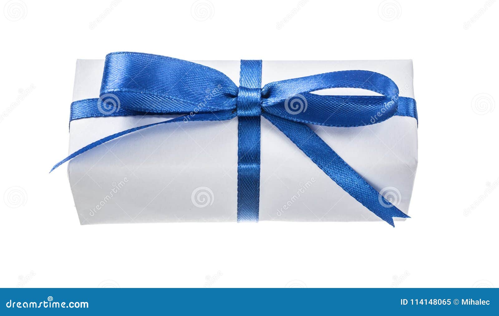 White Gift Box with Blue Bow Isolated on White Stock Image Image of