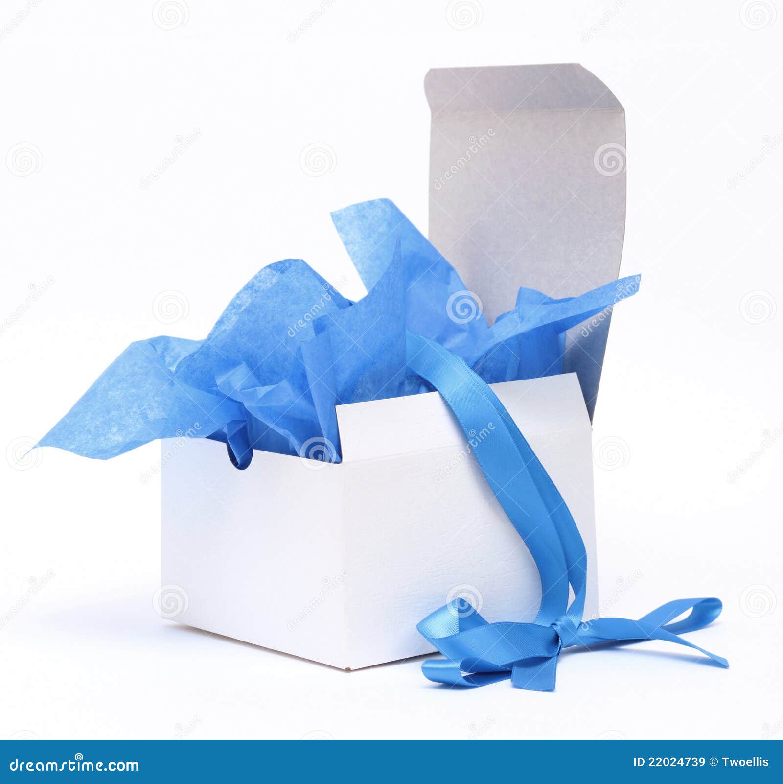 White Gift Box with Blue Ribbon Stock Image Image of celebration