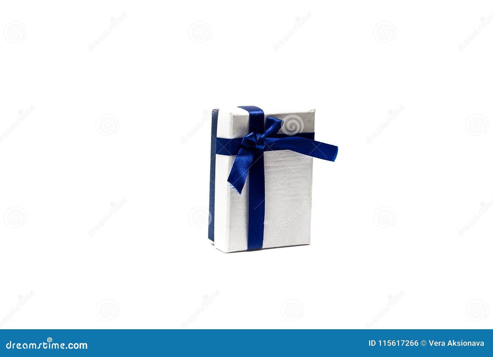 White Gift Box with Blue Ribbon Stock Photo Image of color, knot