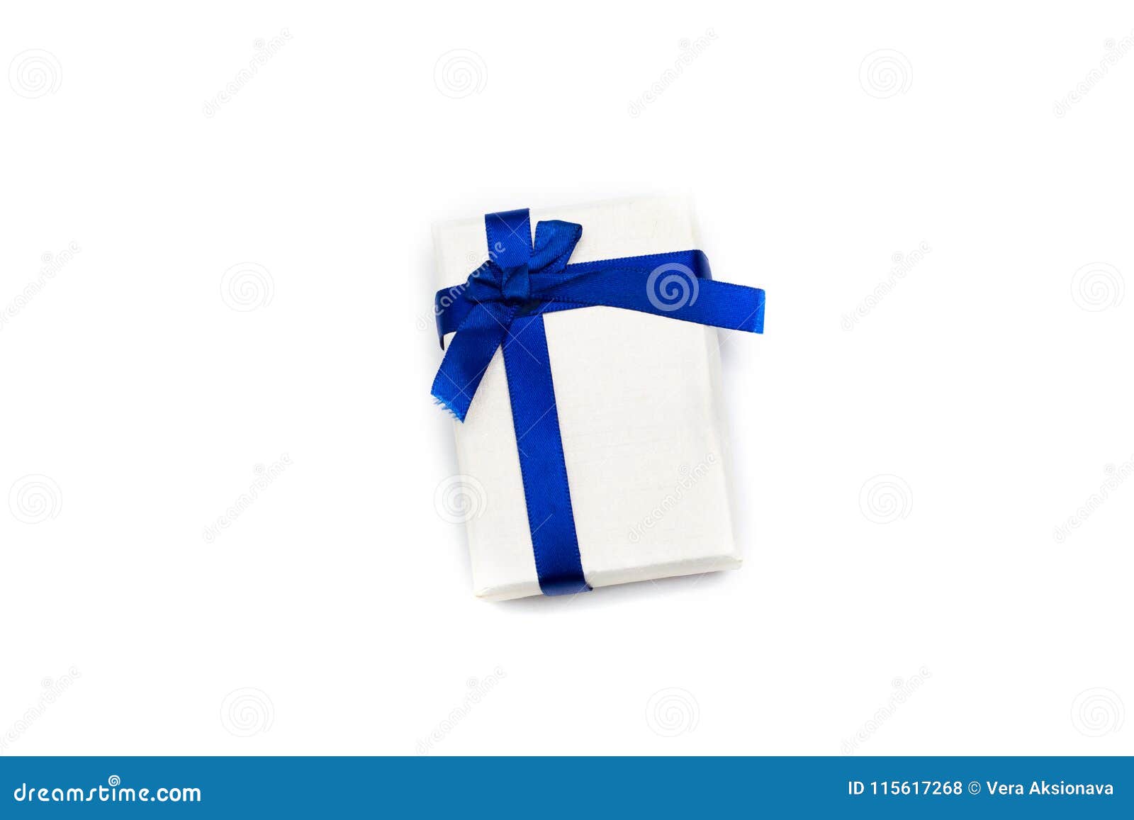 White Gift Box With Blue Ribbon Stock Photo Image of festive