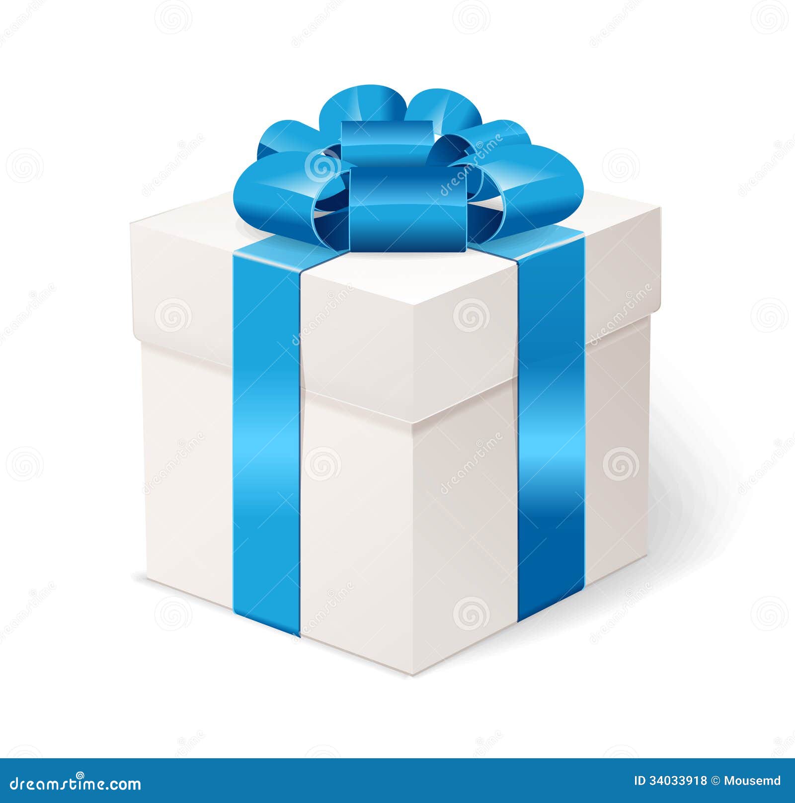 White Gift Box with Bows and Blue Ribbon. Stock Vector Illustration
