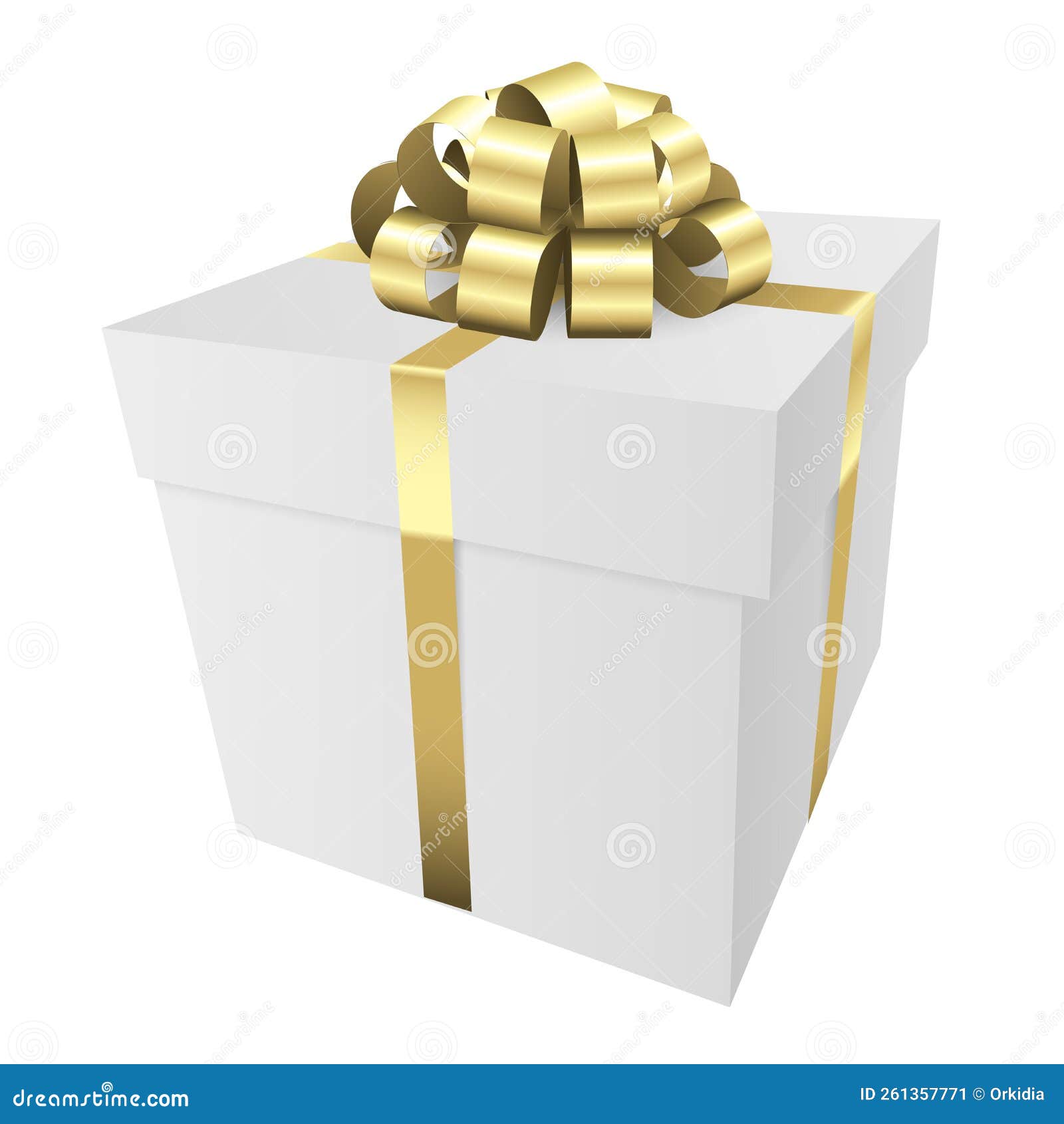 White Gift Box with a Gold Bow Christmas and Birthday Present