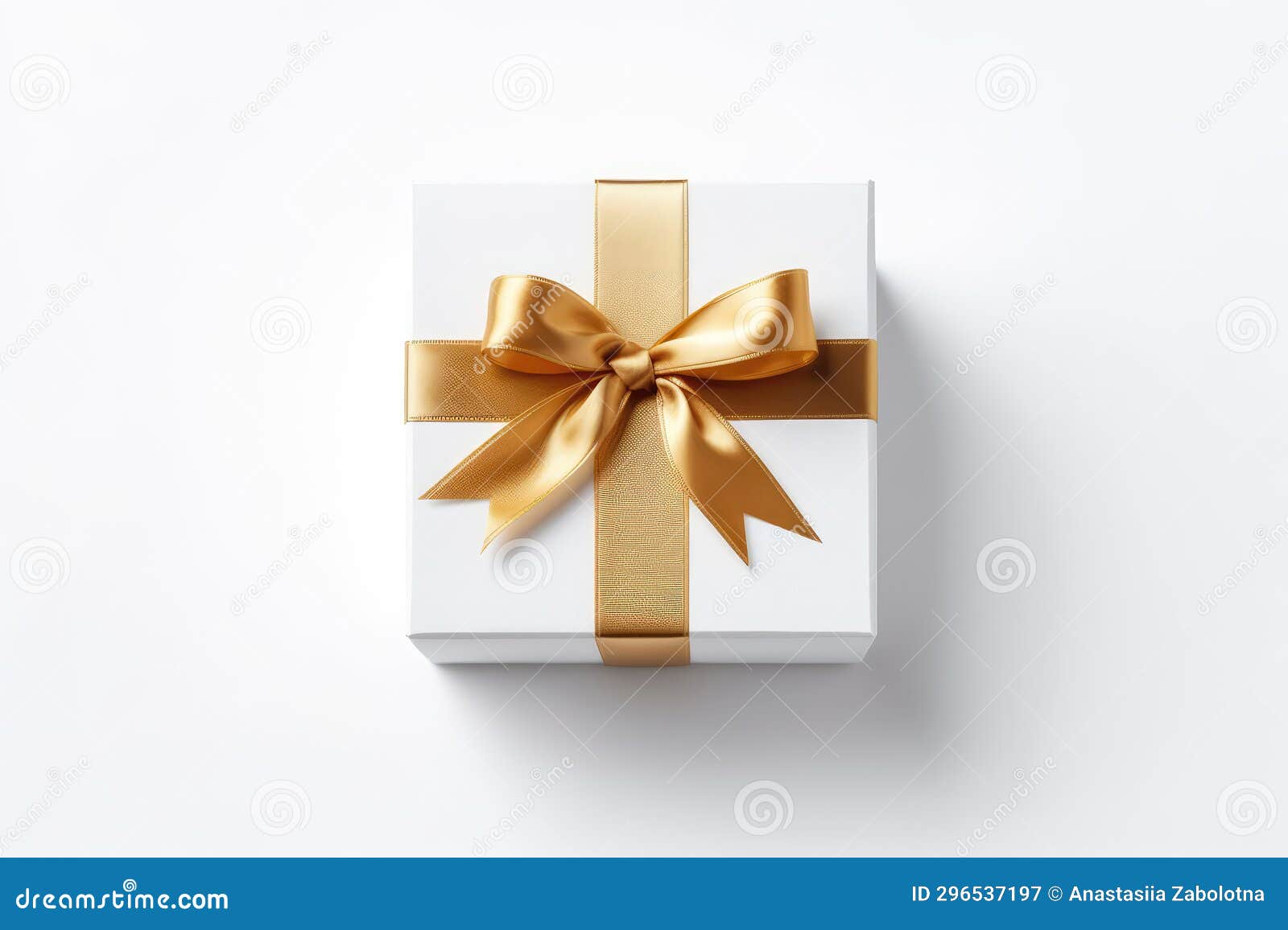 White Gift Box with Gold Ribbon on White Background. Generative AI