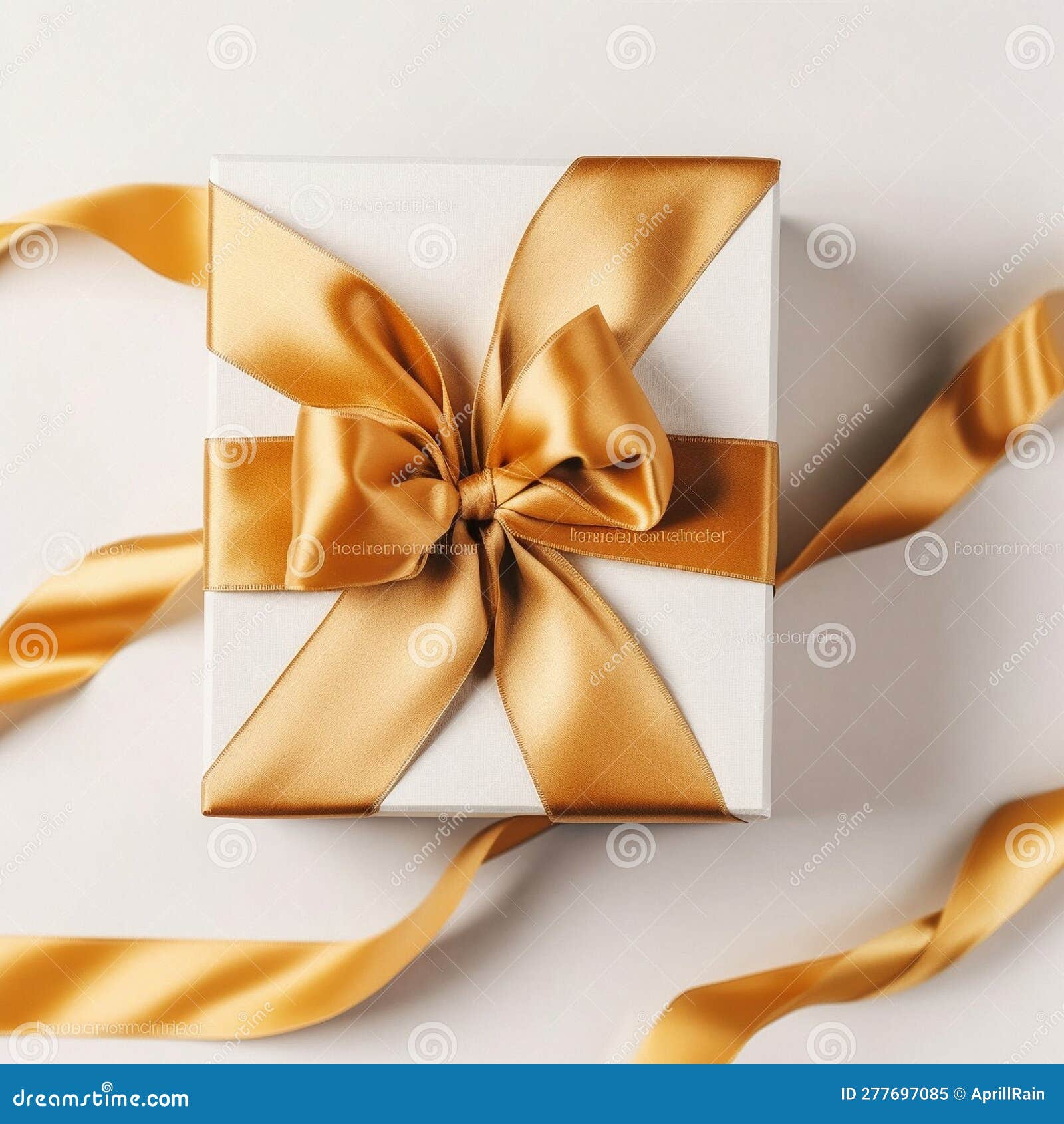 White Gift Box with Gold Ribbons on the Table Stock Illustration