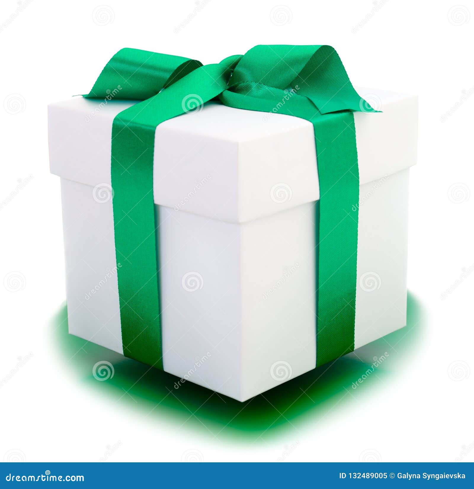 White Gift Box with Green Ribbon Stock Image Image of celebration